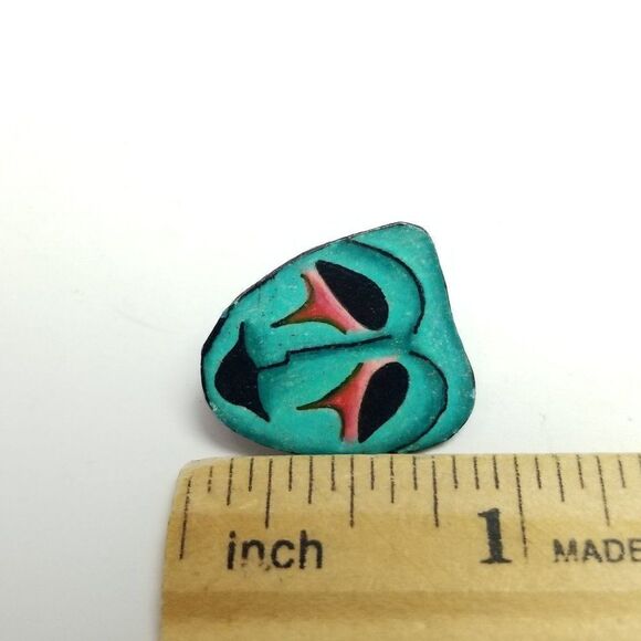 Vintage Blue Mask Shape Brooch, Interesting Design, Artsy, Retro Estate - Picture 4 of 6